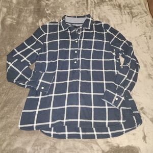Tommy Hilfiger Shirt Womens Size Large Blue Plaid Button Up Long Sleeve